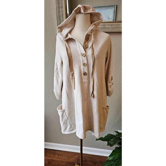 Susan‎ Graver Weekend Hooded Sweatshirt Cotton Tunic Women Size S Natural Cream - Picture 1 of 6